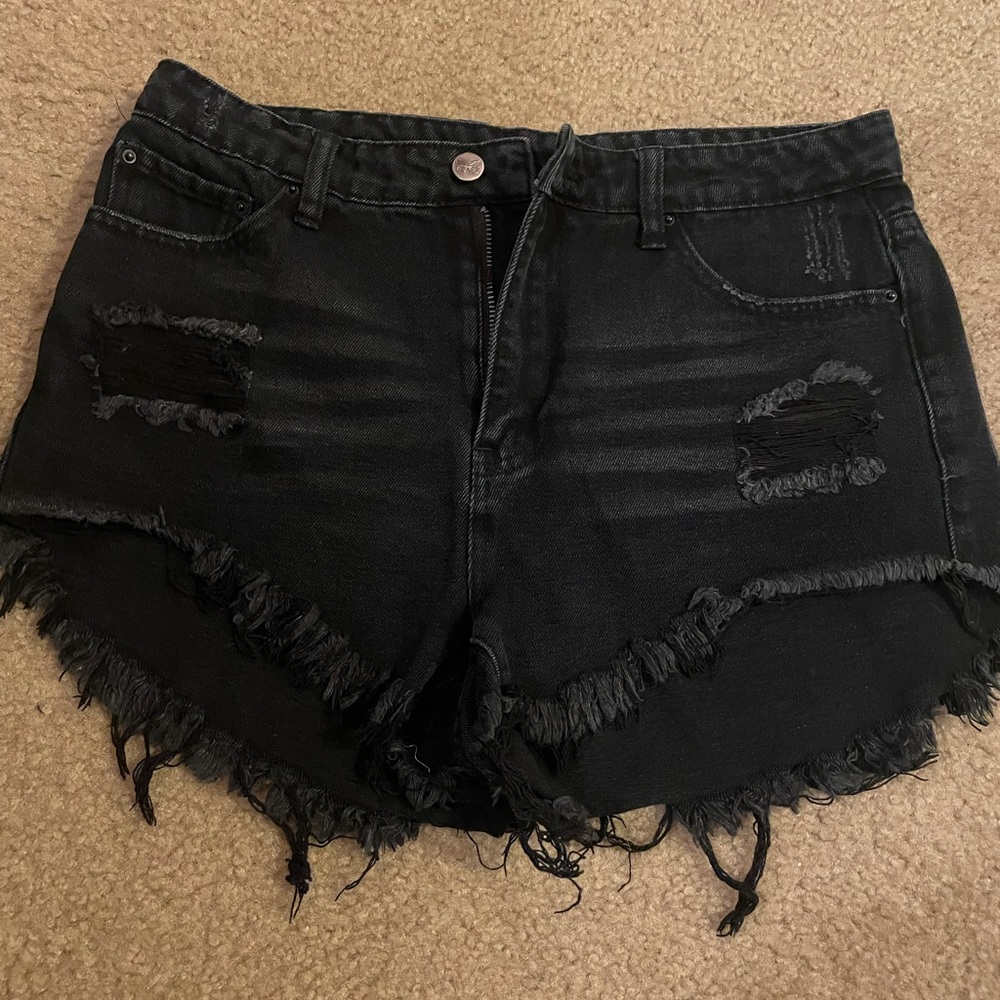 High rise black distressed Jean shorts